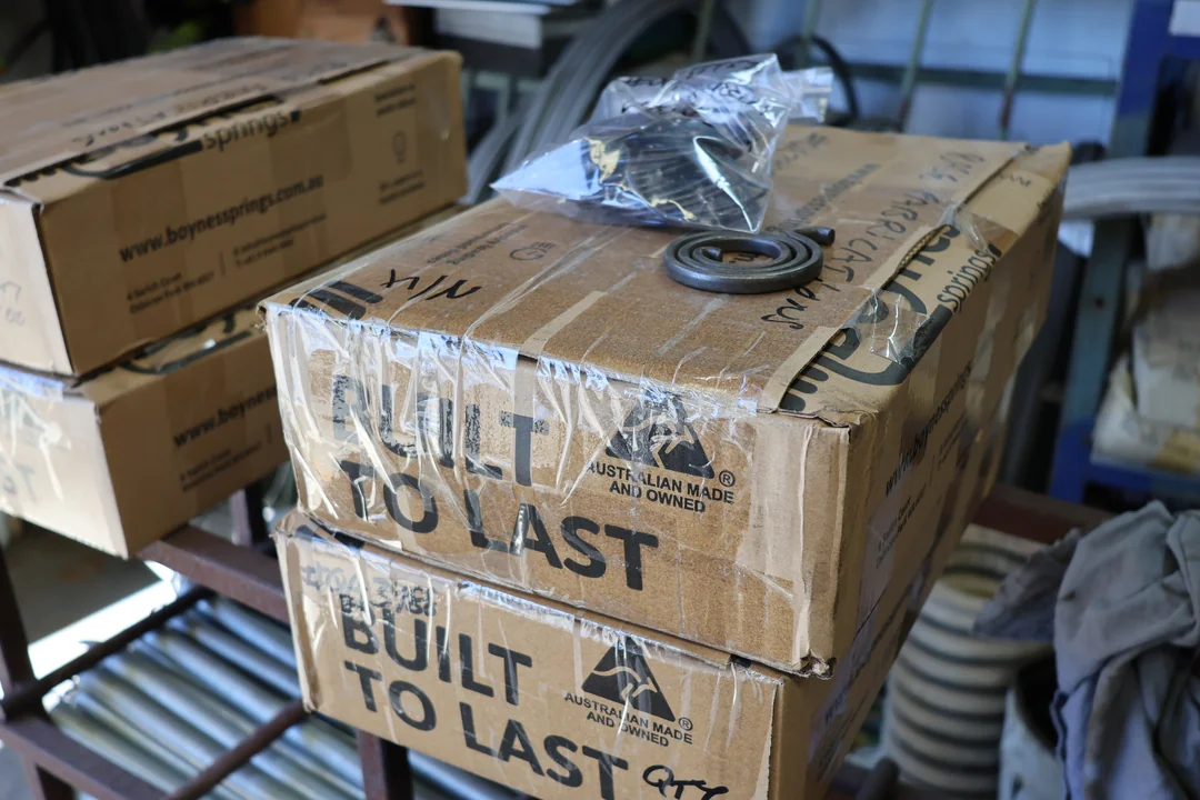 Boxed & packaged clocked springs ready for shpping from Boynes Springs, local, Australian-owned OEM spring suppliers.